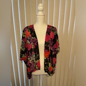 Black Coverup with Red and Pink Florals Size S